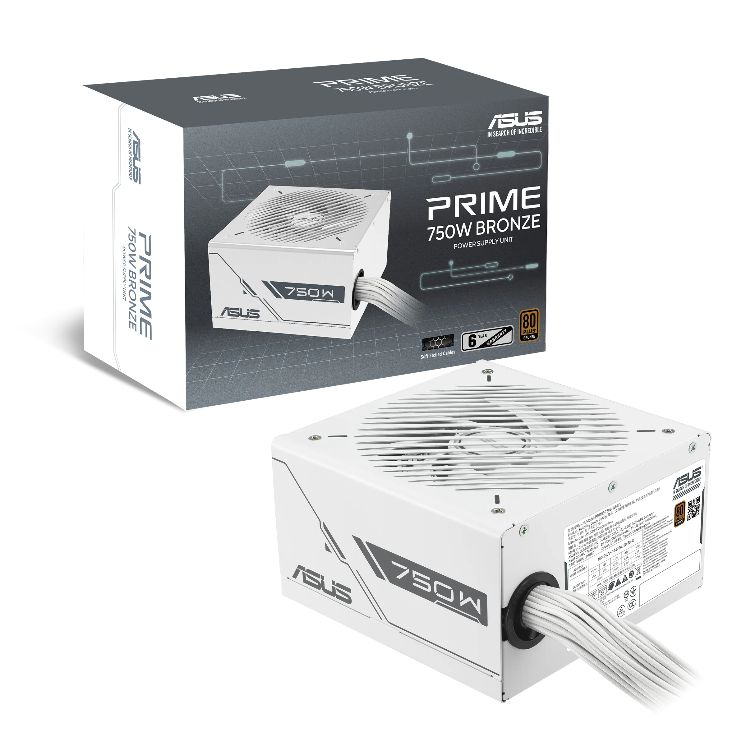 FUENTE REAL ASUS PRIME 750W BRONZE 80 PLUS BRONZE WHITE